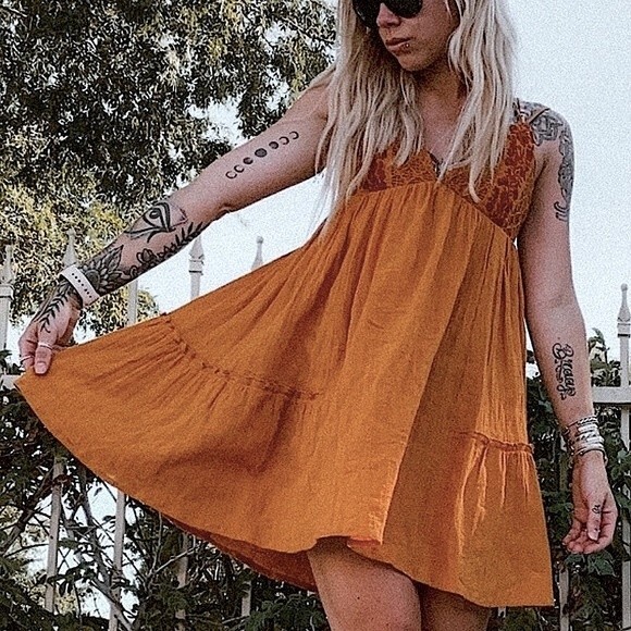 L*Space Mini Halter Crochet Elaina Sun Beach Dress S Orange Boho Swing Mini Sexy - Picture 11 of 11